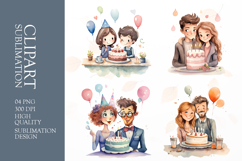 Watercolor cute couple clipart sublimation png Product Image 1