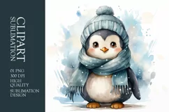 Watercolor Cute Baby Penguins Clipart Sublimation Product Image 1