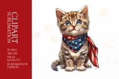 Patriotic cat 4th of July Watercolor clipart Product Image 1