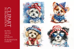 Patriotic dog 4th of July Watercolor clipart Product Image 1