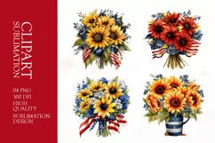 Patriotic floral bouquet 4th of July Watercolor clipart Product Image 1