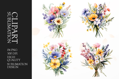 Watercolor flower bunch Clip Art sublimation png Product Image 1