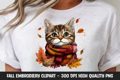 Cute Autumn Cat with Leaves Clipart Product Image 1