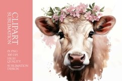 Floral cow head watercolor clipart sublimation Product Image 1