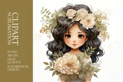 Watercolor cute girl with flower clipart sublimation Product Image 1