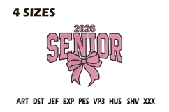 Senior 2026 Bow Graduation Embroidery Design Product Image 1