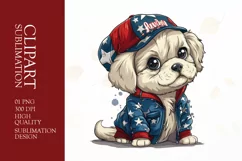 Patriotic puppy 4th of July Watercolor Clipart Product Image 1