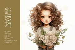 Watercolor cute girl with flower clipart sublimation Product Image 1