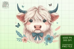 Cute Highland Cow Boho Style Watercolor Png Clip Art Product Image 1
