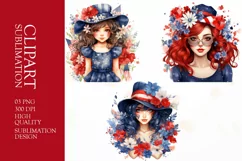 Cute girl 4th of July Watercolor clipart Product Image 1