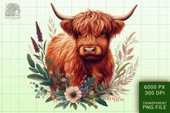 Cute Highland Cow Boho Style Watercolor Png Clip Art Product Image 1