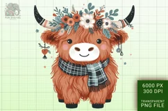 Cute Highland Cow Boho Style Watercolor Png Clip Art Product Image 1