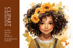 Watercolor cute sunflower girl clipart sublimation Product Image 1