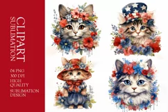 Patriotic floral cat 4th of July Watercolor clipart Product Image 1