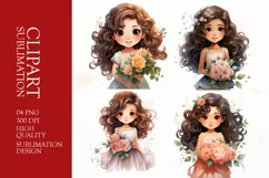 Watercolor cute girl with flower clipart sublimation Product Image 1