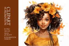 Watercolor cute sunflower girl clipart sublimation Product Image 1
