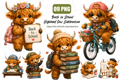 Back to School Highland Cow Clipart PNG Product Image 1