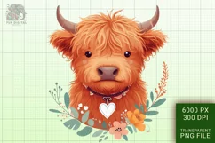 Cute Highland Cow Boho Style Watercolor Png Clip Art Product Image 1