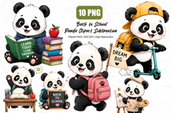 Back to School Panda Clipart PNG, Cute Student Panda PNG Product Image 1