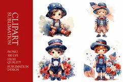 Patriotic boy 4th of July watercolor clipart Product Image 1