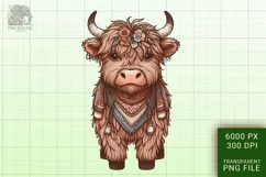 Cute Highland Cow Boho Style Watercolor Png Clip Art Product Image 1