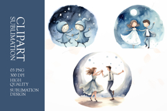 Watercolor cartoon couple clipart sublimation png Product Image 1