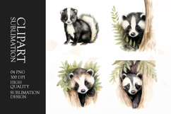 Watercolor skunk Clip Art sublimation png Product Image 1