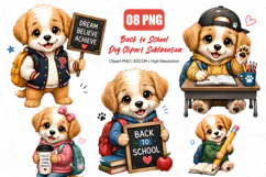Back to School Dog Clipart PNG, Cute Puppy Student PNG Product Image 1