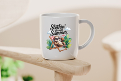 Cute Slothin Through Summer Clipart with Tropical Leaves PNG Product Image 4