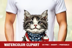 Patriotic cat 4th of July Watercolor clipart Product Image 2