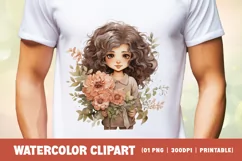 Watercolor cute girl with flower clipart sublimation Product Image 2
