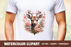 Watercolor Floral Deer Clipart Sublimation Product Image 2