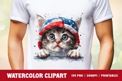 Patriotic cat 4th of July Watercolor clipart Product Image 2