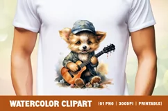 Watercolor cute puppy Dog Playing Guitar Clipart Product Image 2