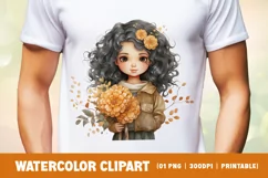 Watercolor cute girl with flower clipart sublimation Product Image 2