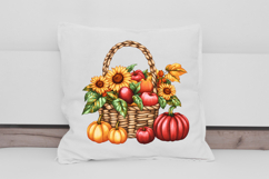 Cozy Fall Pumpkin Basket Leaves Clipart Product Image 3