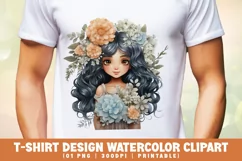 Watercolor cute girl with flower clipart sublimation Product Image 2