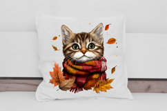 Cute Autumn Cat with Leaves Clipart Product Image 2