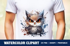 Watercolor Grumpy Owl Clipart Sublimation Product Image 2