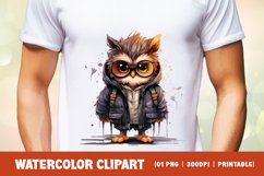 Watercolor Grumpy Owl Clipart Sublimation Product Image 2