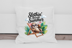 Cute Slothin Through Summer Clipart with Tropical Leaves PNG Product Image 2
