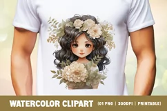 Watercolor cute girl with flower clipart sublimation Product Image 2