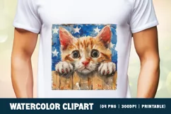 Patriotic cat 4th of July Watercolor clipart Product Image 2