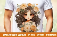 Watercolor cute girl with flower clipart sublimation Product Image 2