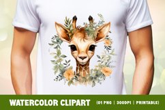Watercolor Floral Deer Clipart Sublimation Product Image 2