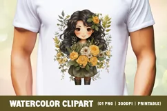 Watercolor cute girl with flower clipart sublimation Product Image 2