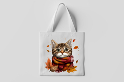 Cute Autumn Cat with Leaves Clipart Product Image 3
