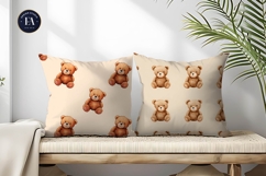 Watercolor Teddy Bear Emoji Seamless Art Digital Paper Product Image 2