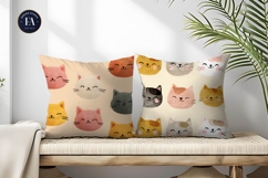 Cat Emoji Face Watercolor Seamless Pattern Digital Paper Product Image 2