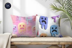 Melting Face Watercolor Emoji Surreal Pattern Digital Paper Product Image 2